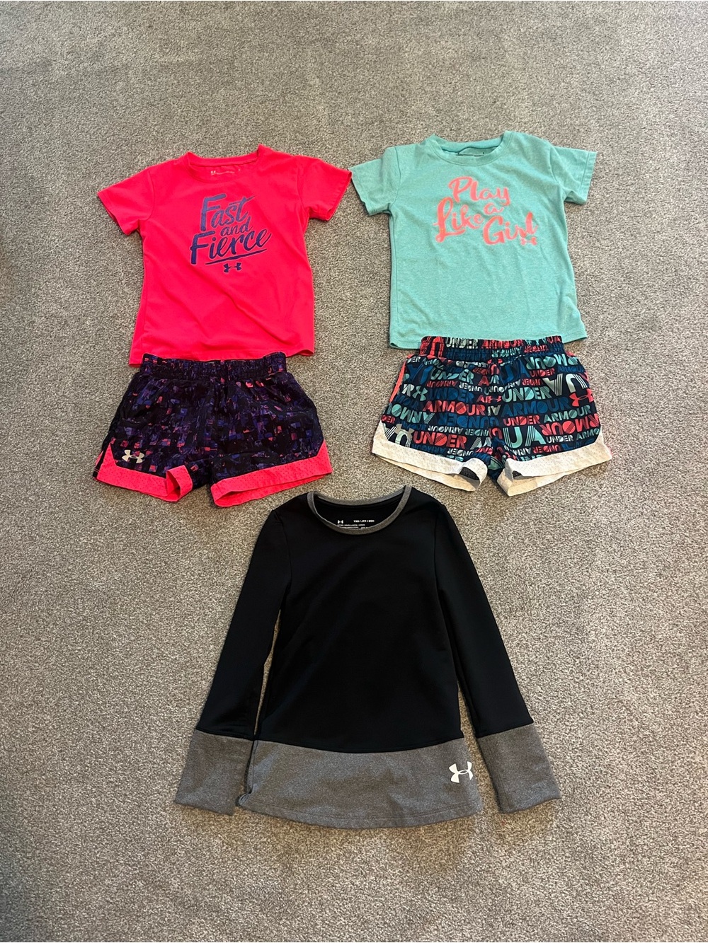 Under Armour Girls' Neon Pink, Teal & Black Mix-and-Match Pajama Set